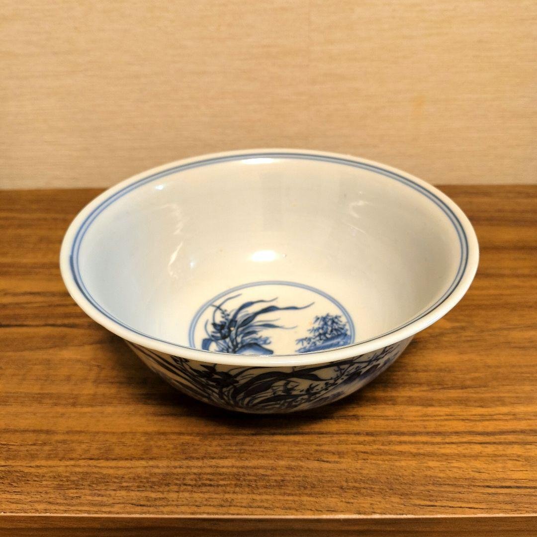 染付 山水図 大碗 青花 手描き 中国美術 アンティーク