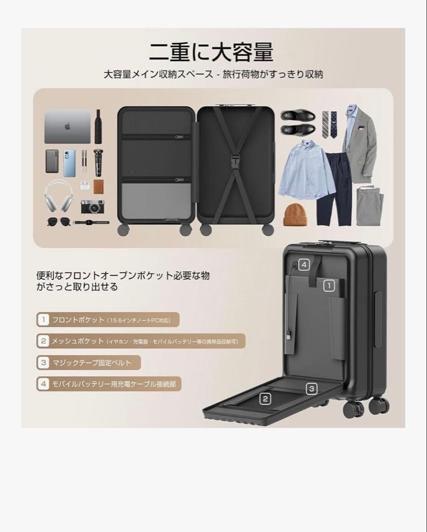 スーツケース 機内持ち込み フロントオープン 多機能 出張 1～3泊